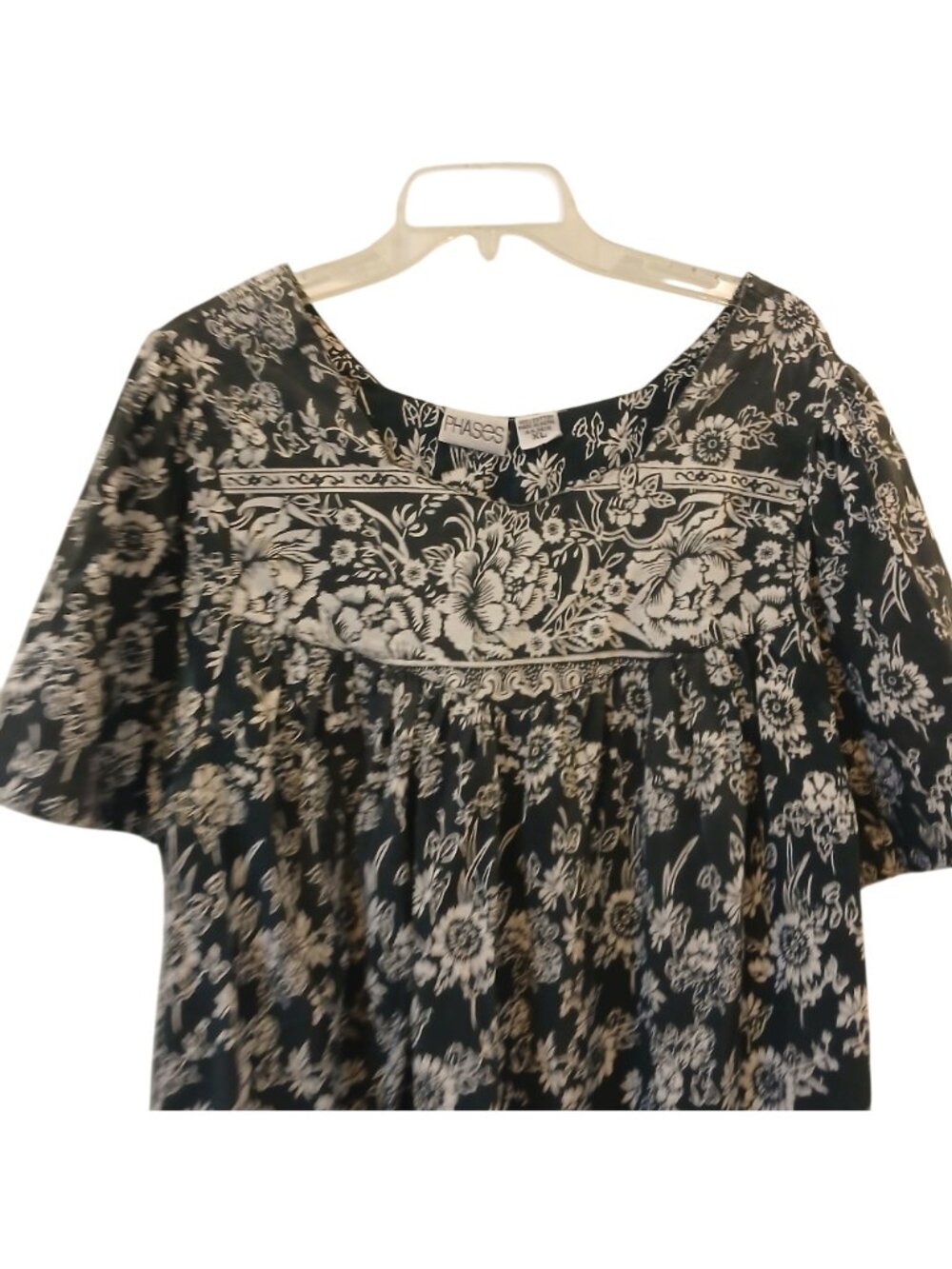 Phases Womens XL Floral Black & White Maxi Dress Casual Cotton Moomoo VTG #C-11 - Picture 7 of 7